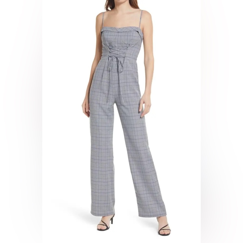 Reformation Gray Plaid Strappy Jumpsuit